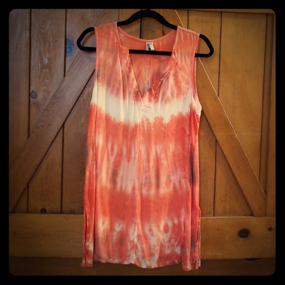 Tie Dye Tunic Top Coral Orange White Tank Top M